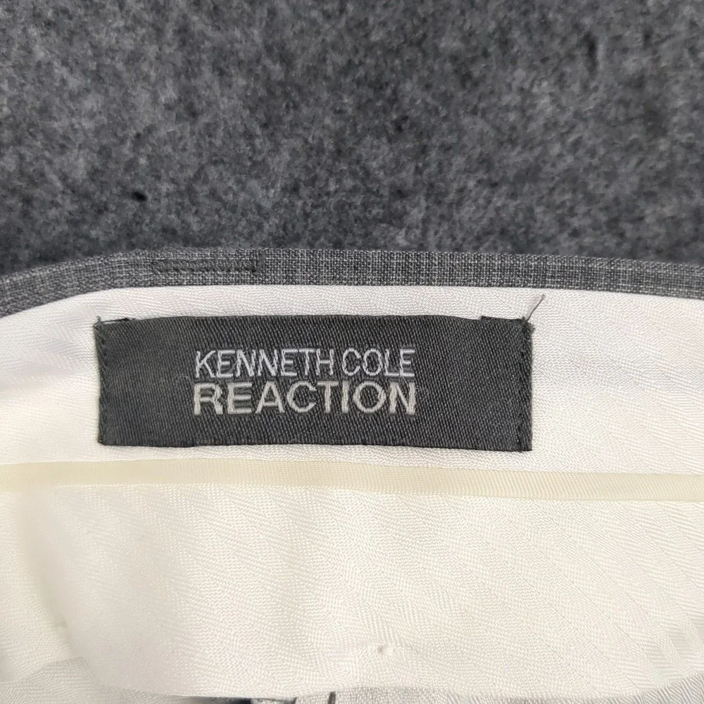 Kenneth Cole Reaction Mens Gray Plaid Dress Pants 34x29 Business Casual Trousers